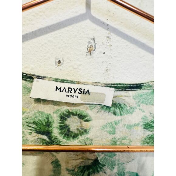 MARYSIA Green White Floral Printed 100% Cotton Drop Waist Imperialis Dress M - Picture 7 of 16
